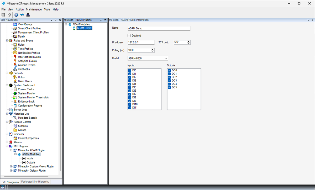 Management Client ADAM module configuration