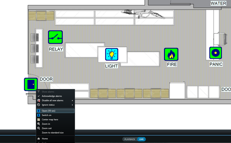 Smart Client map view with ADAM input and output icons