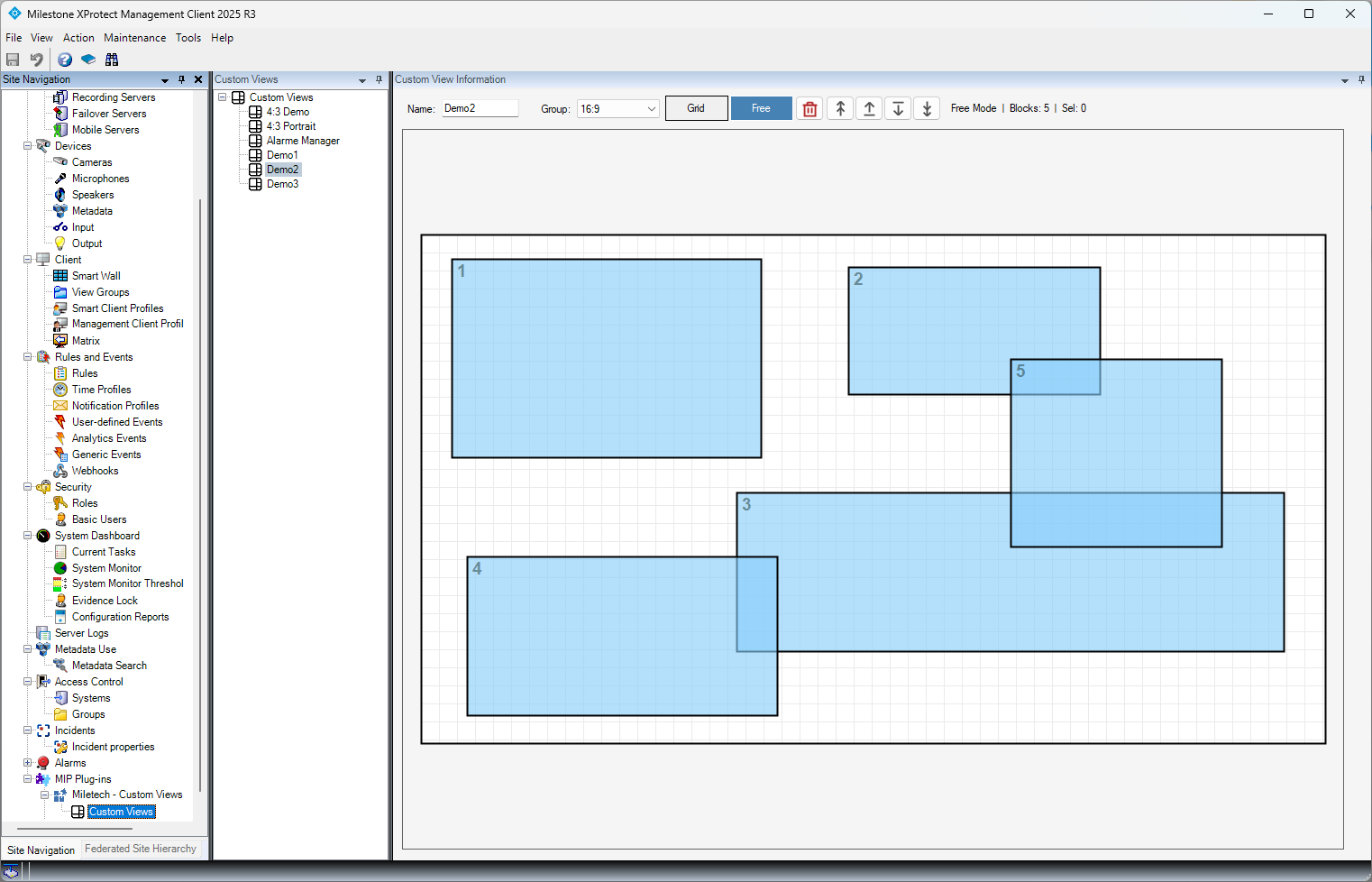 Management Client, Custom Views editor in free mode