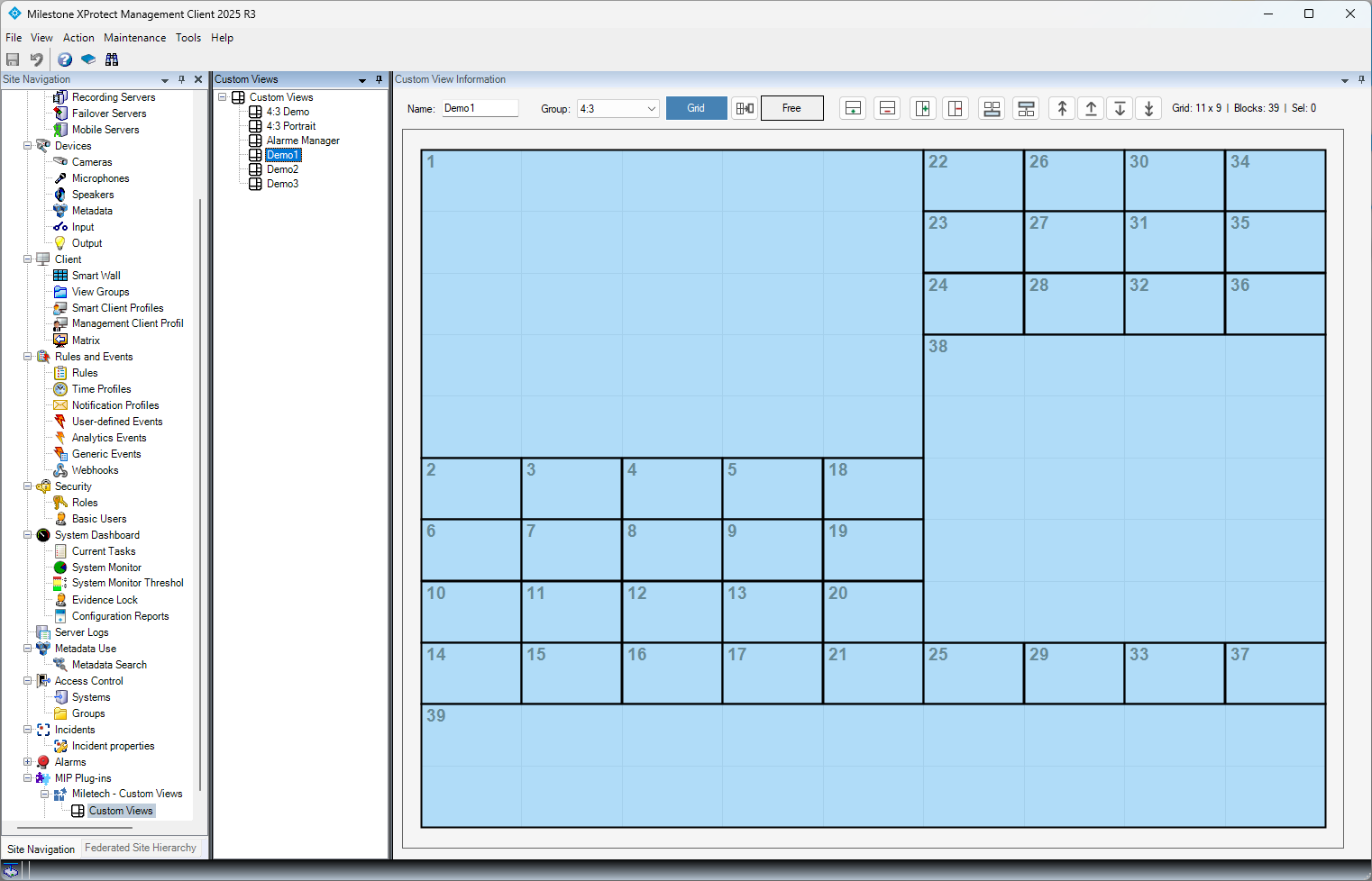 Management Client, Custom Views editor in grid mode