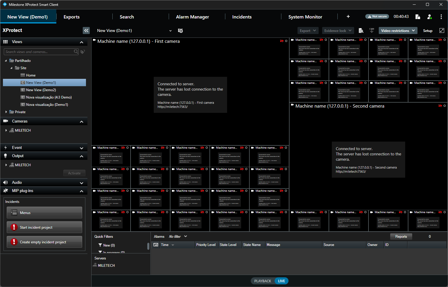 Smart Client, live view with grid layout